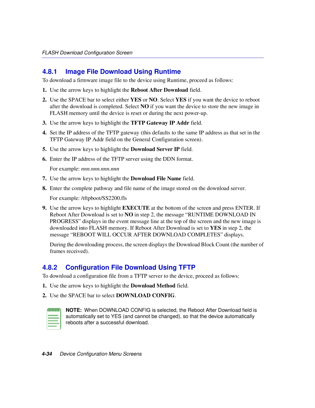 Enterasys Networks 2H252, 2E253, 2H253, 2H258 manual Image File Download Using Runtime, Configuration File Download Using Tftp 