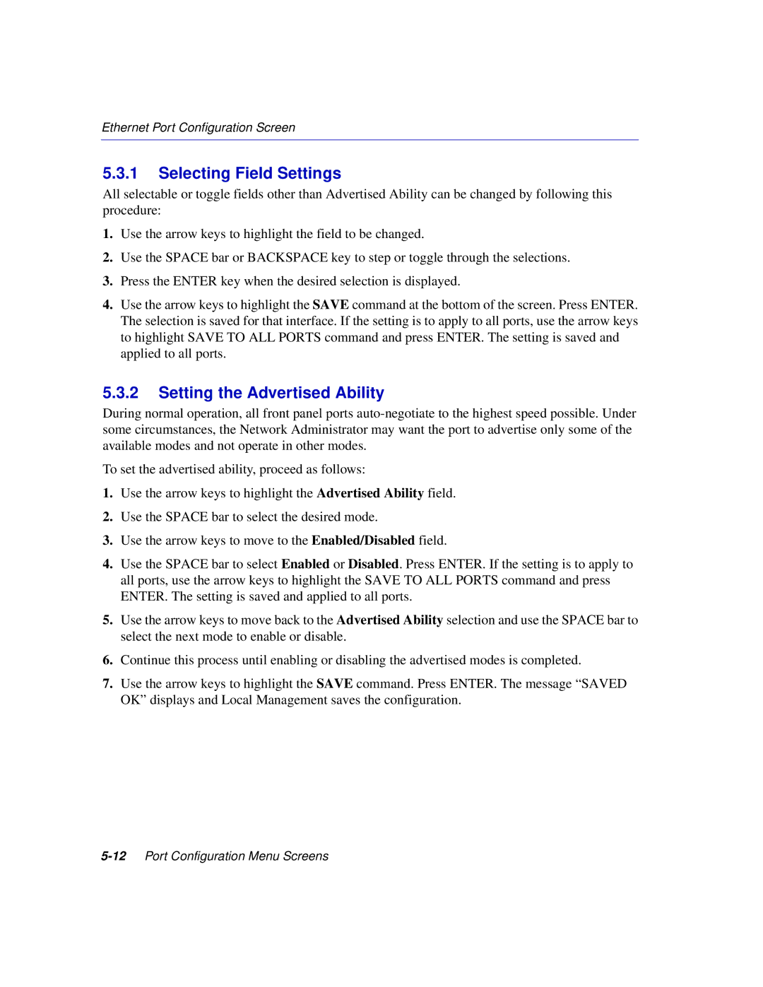 Enterasys Networks 2E253, 2H253, 2H252, 2H258 manual Selecting Field Settings, Setting the Advertised Ability 