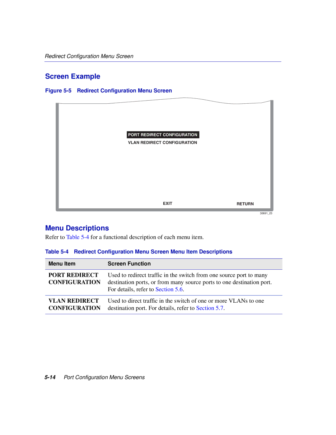 Enterasys Networks 2H252, 2E253, 2H253, 2H258 manual Redirect Configuration Menu Screen 