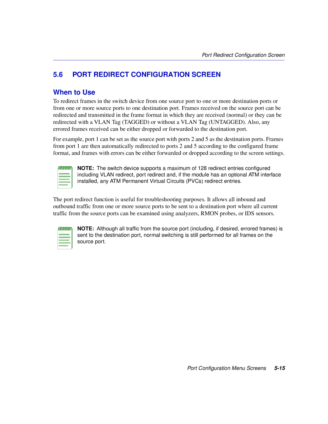 Enterasys Networks 2H258, 2E253, 2H253, 2H252 manual Port Redirect Configuration Screen 