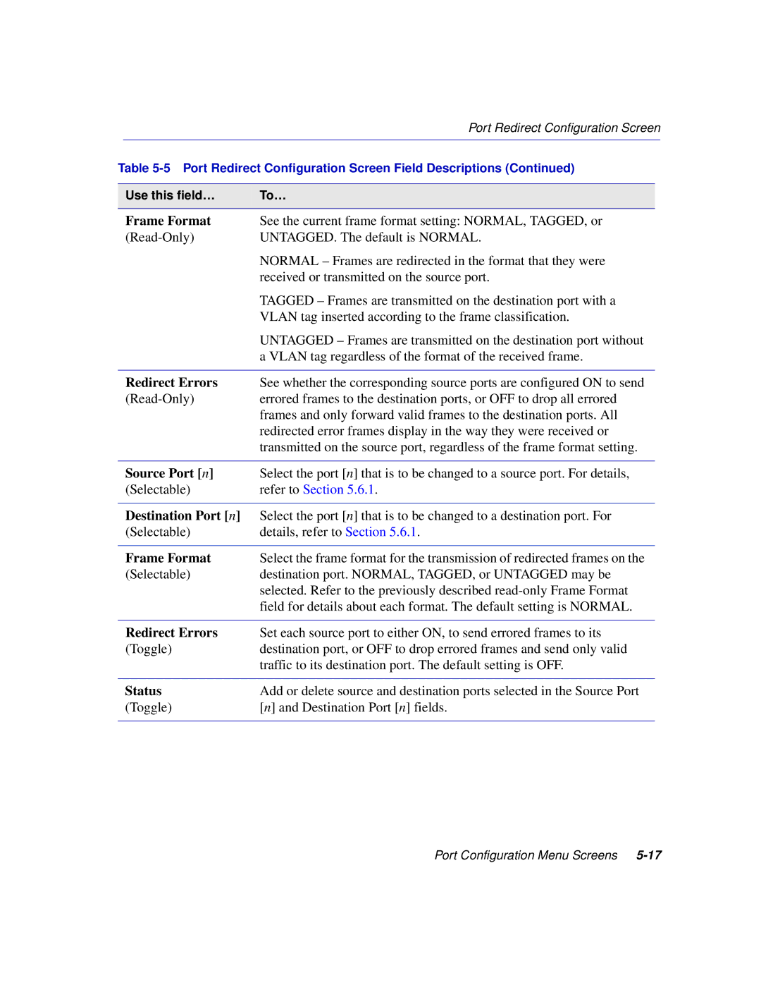 Enterasys Networks 2H253, 2E253, 2H252, 2H258 manual Frame Format, Redirect Errors, Source Port n, Status 