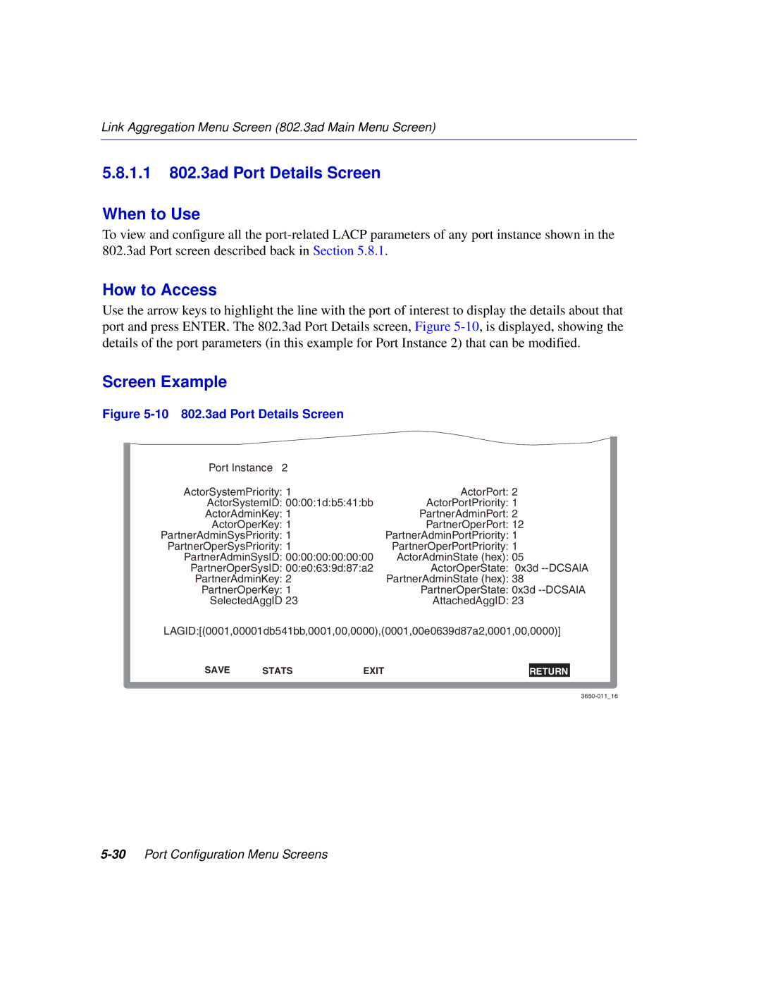 Enterasys Networks 2H252, 2E253, 2H253, 2H258 1.1 802.3ad Port Details Screen When to Use, 10 802.3ad Port Details Screen 