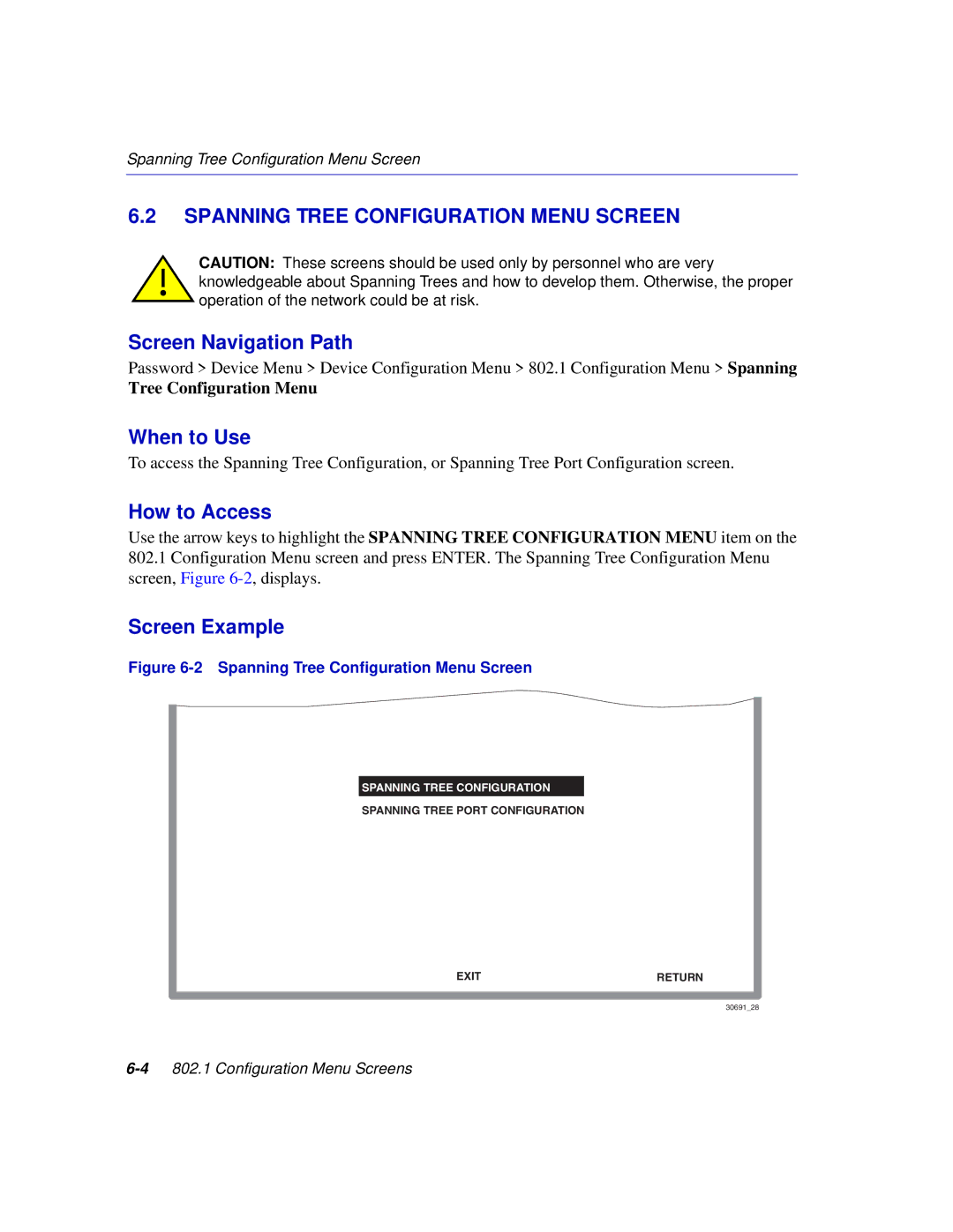 Enterasys Networks 2H252, 2E253, 2H253, 2H258 manual Spanning Tree Configuration Menu Screen 