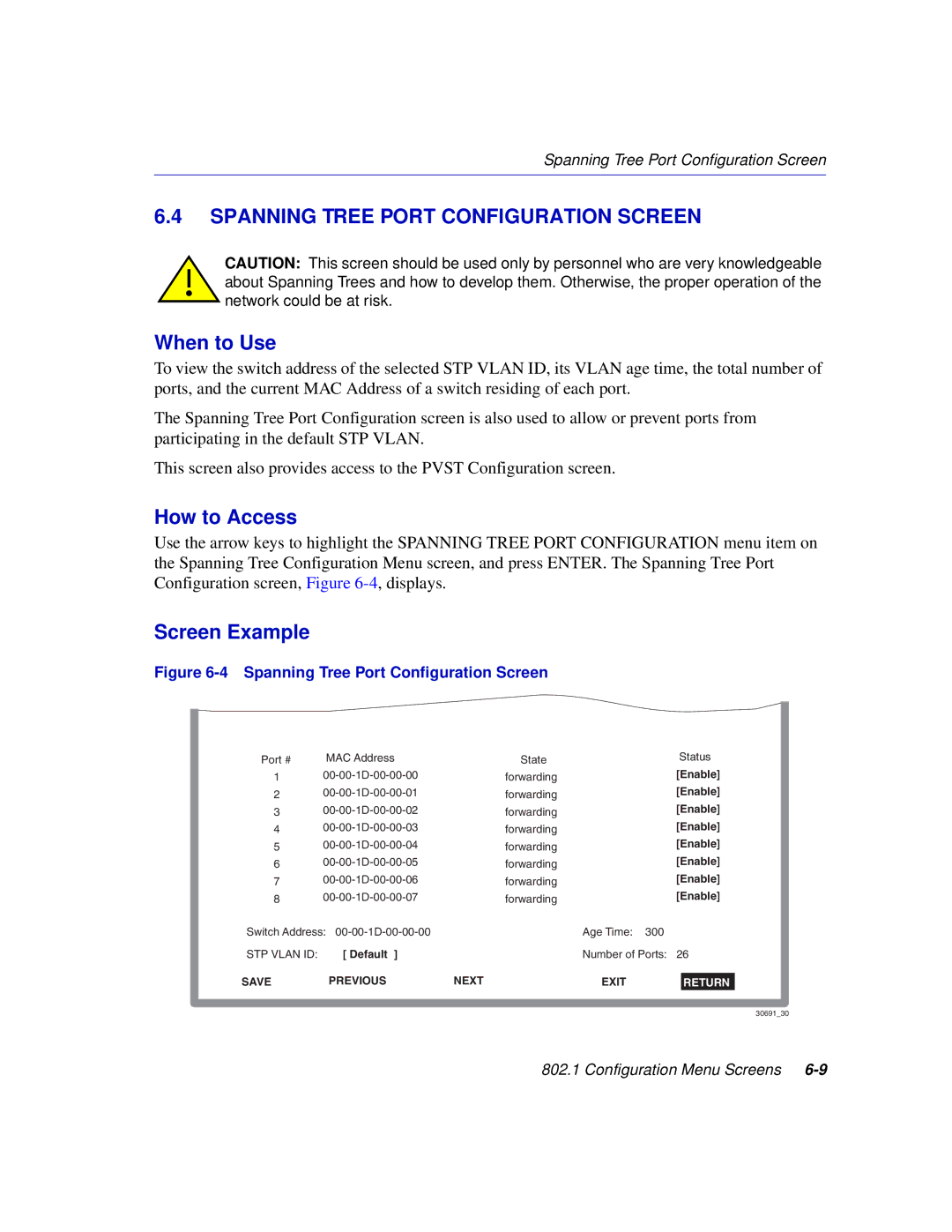 Enterasys Networks 2H258, 2E253, 2H253, 2H252 manual Spanning Tree Port Configuration Screen 