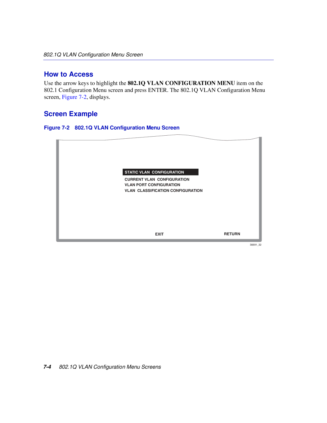 Enterasys Networks 2E253, 2H253, 2H252, 2H258 manual 802.1Q Vlan Configuration Menu Screen 