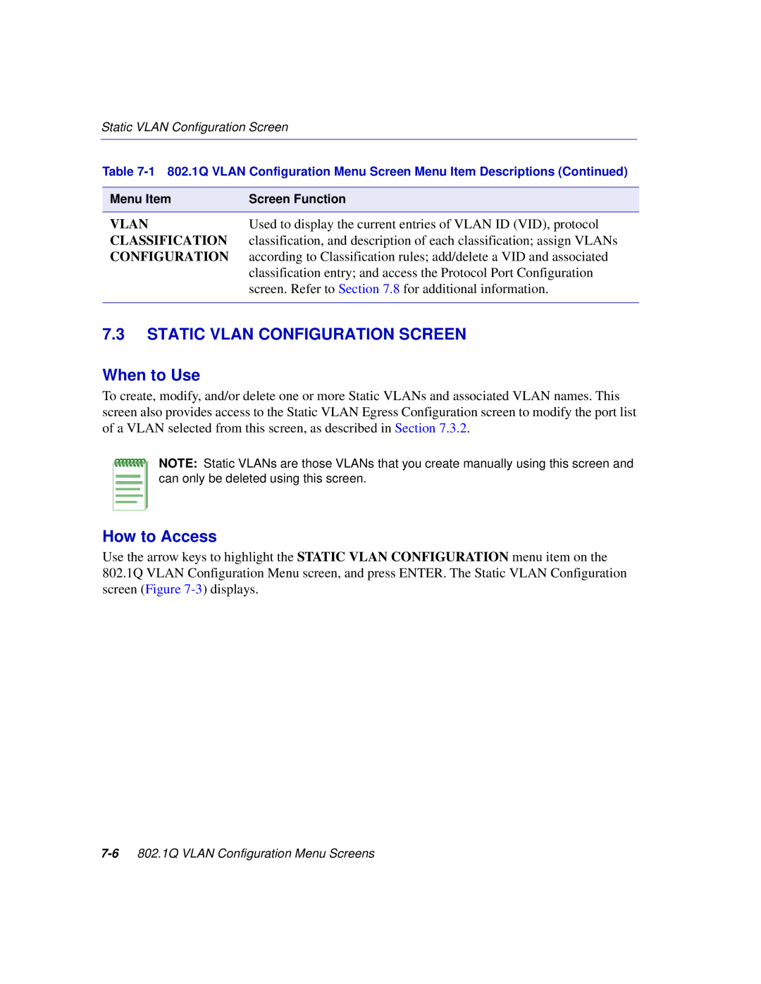 Enterasys Networks 2H252, 2E253, 2H253, 2H258 manual Static Vlan Configuration Screen, Classification 