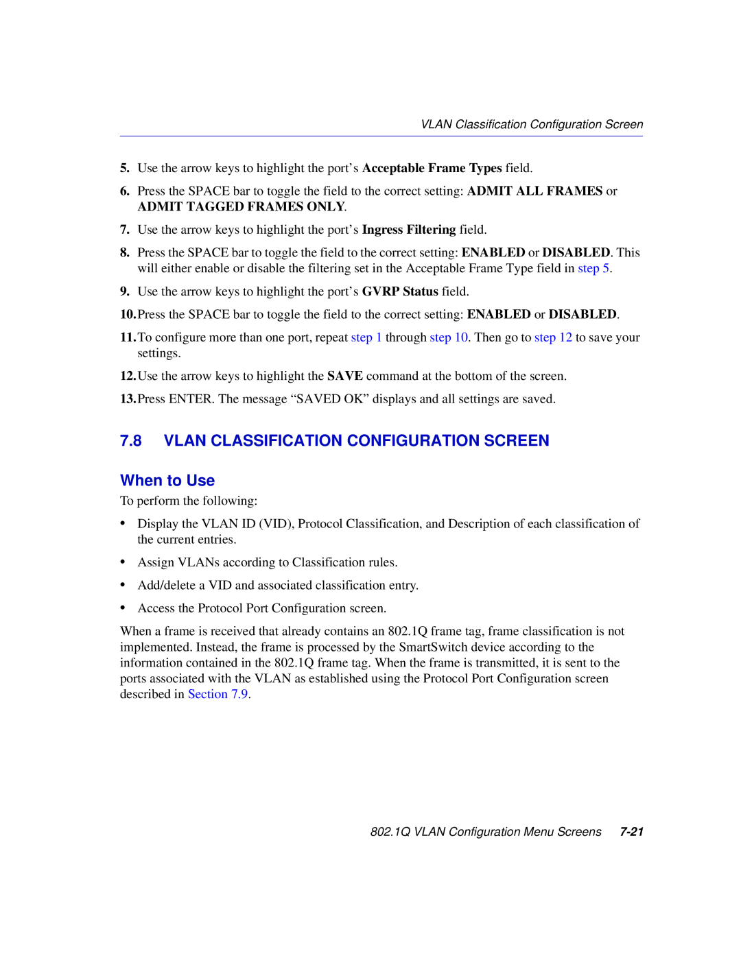 Enterasys Networks 2H253, 2E253, 2H252, 2H258 manual Vlan Classification Configuration Screen, Admit Tagged Frames only 