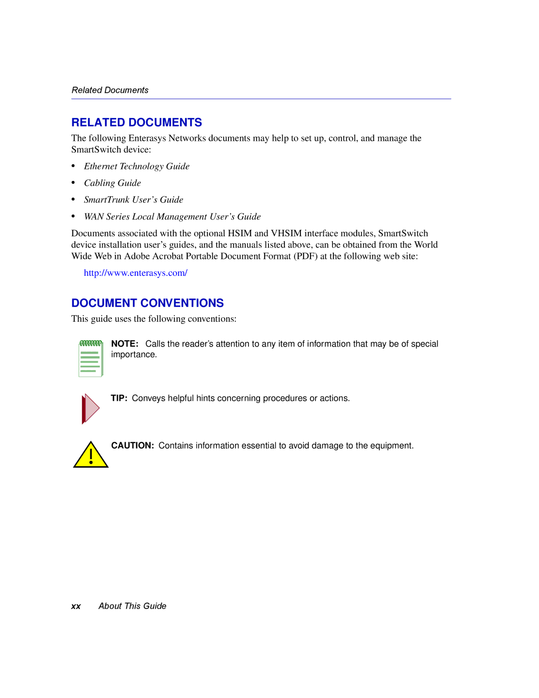 Enterasys Networks 2H252, 2E253, 2H253, 2H258 manual Related Documents, Document Conventions 