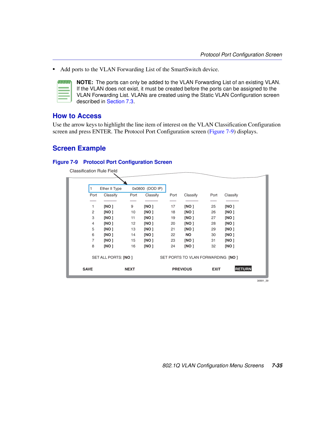 Enterasys Networks 2H258, 2E253, 2H253, 2H252 manual Protocol Port Configuration Screen 