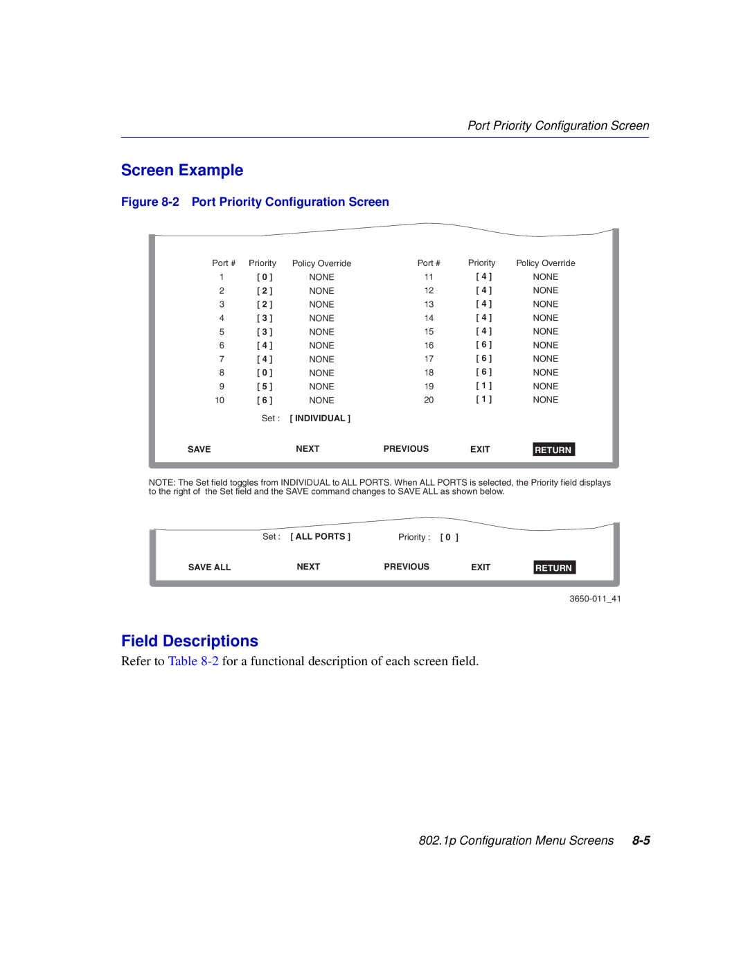 Enterasys Networks 2H258, 2E253, 2H253, 2H252 manual Port Priority Configuration Screen 