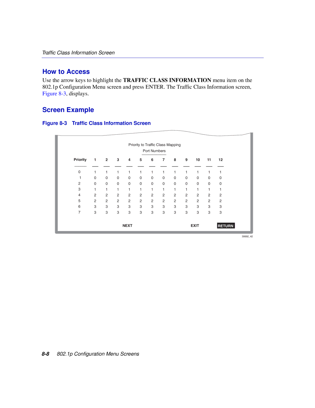 Enterasys Networks 2H252, 2E253, 2H253, 2H258 manual Traffic Class Information Screen 