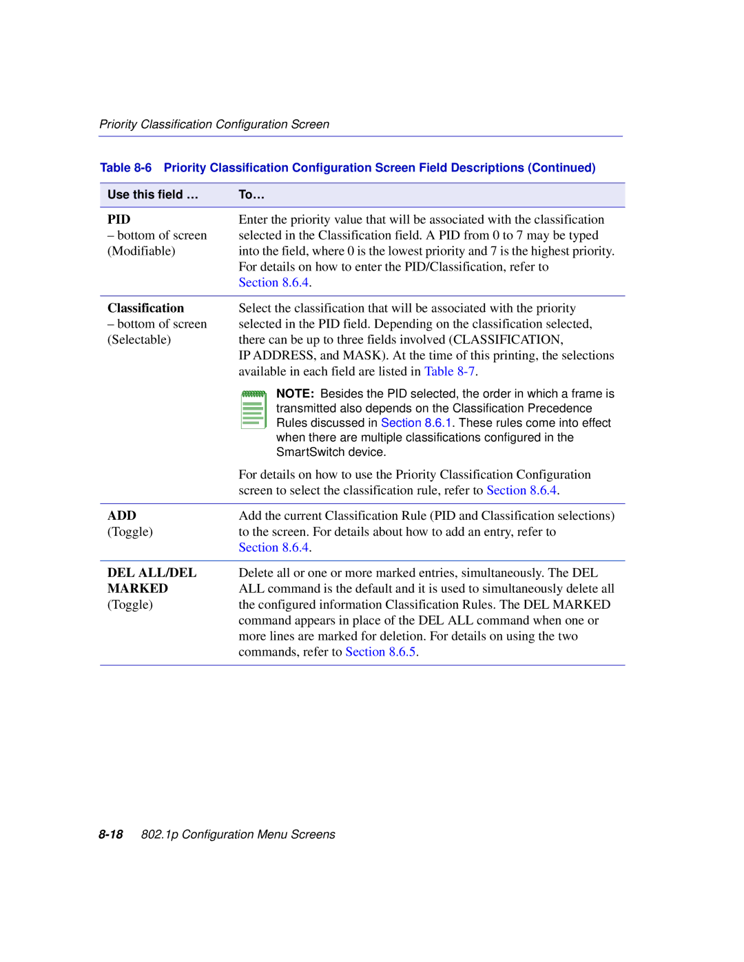 Enterasys Networks 2E253, 2H253, 2H252, 2H258 manual 18802.1p Configuration Menu Screens 