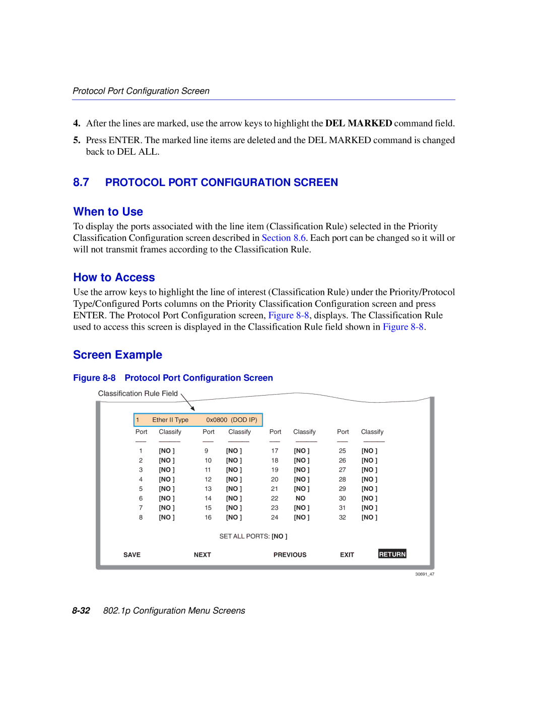 Enterasys Networks 2H252, 2E253, 2H253, 2H258 manual Protocol Port Configuration Screen 