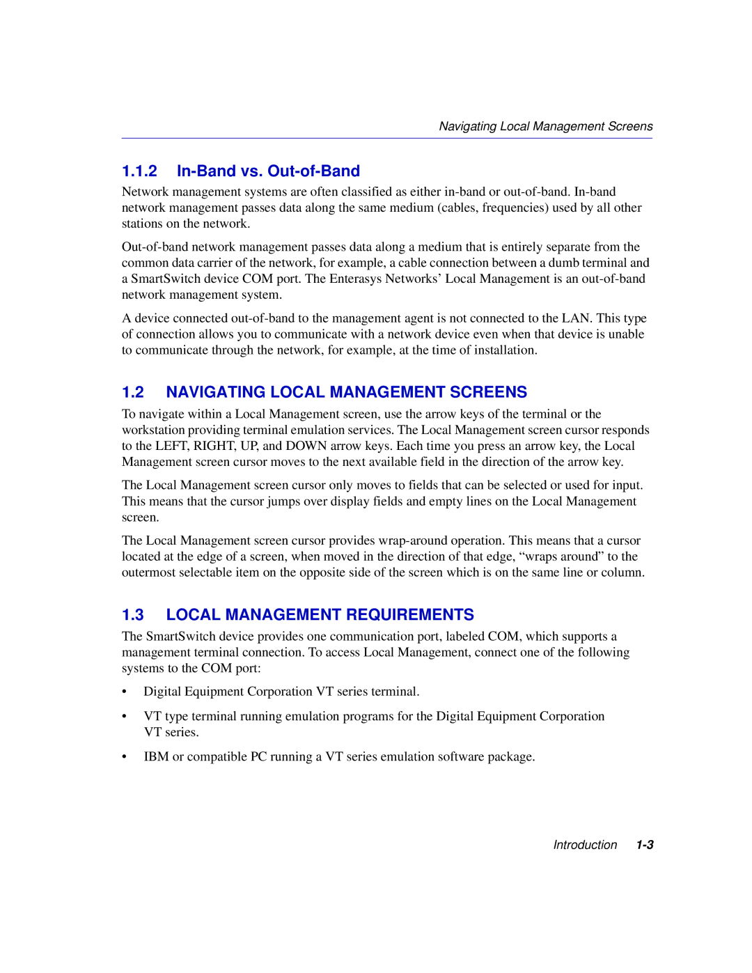 Enterasys Networks 2H258 manual In-Band vs. Out-of-Band, Navigating Local Management Screens, Local Management Requirements 