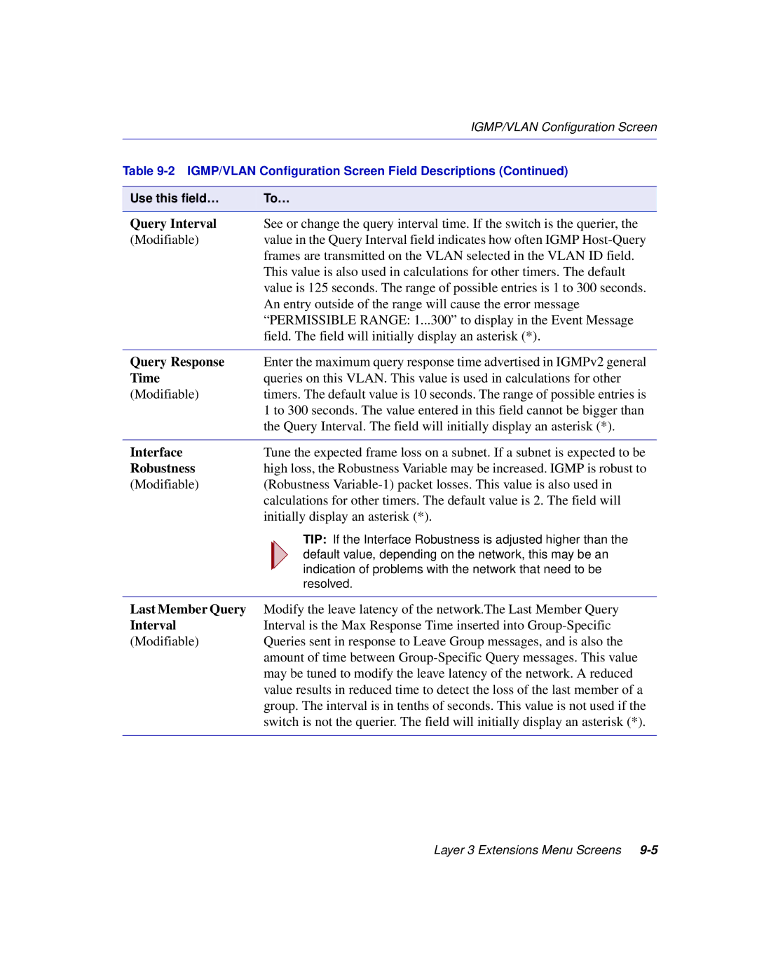 Enterasys Networks 2H253, 2E253, 2H252, 2H258 manual Query Interval, Query Response, Robustness, Last Member Query 