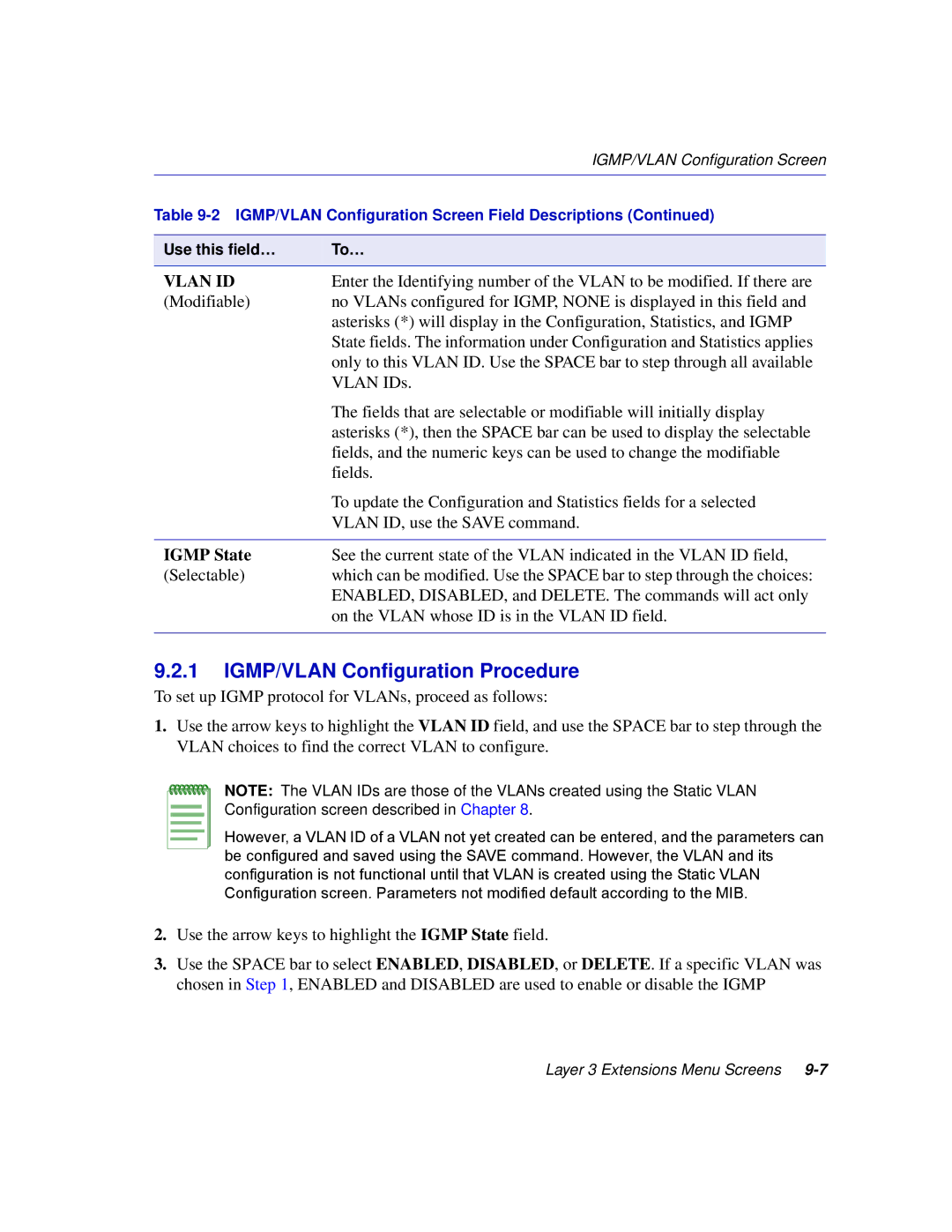 Enterasys Networks 2H258, 2E253, 2H253, 2H252 manual IGMP/VLAN Configuration Procedure, Igmp State 