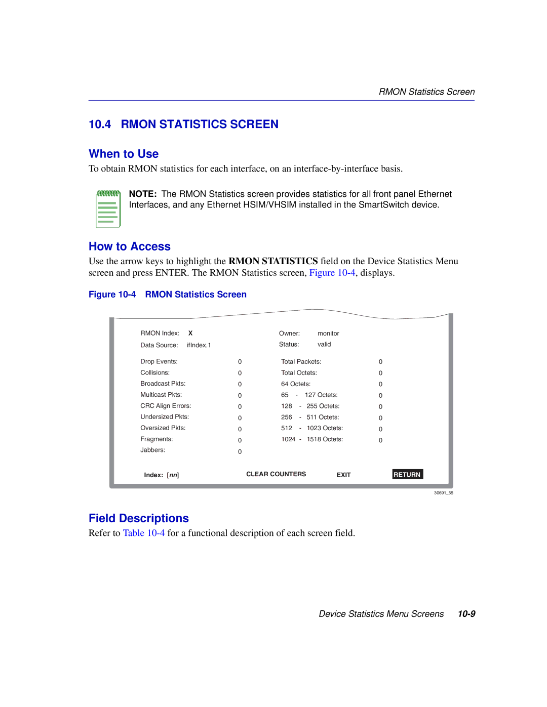 Enterasys Networks 2H253, 2E253, 2H252, 2H258 manual Rmon Statistics Screen 