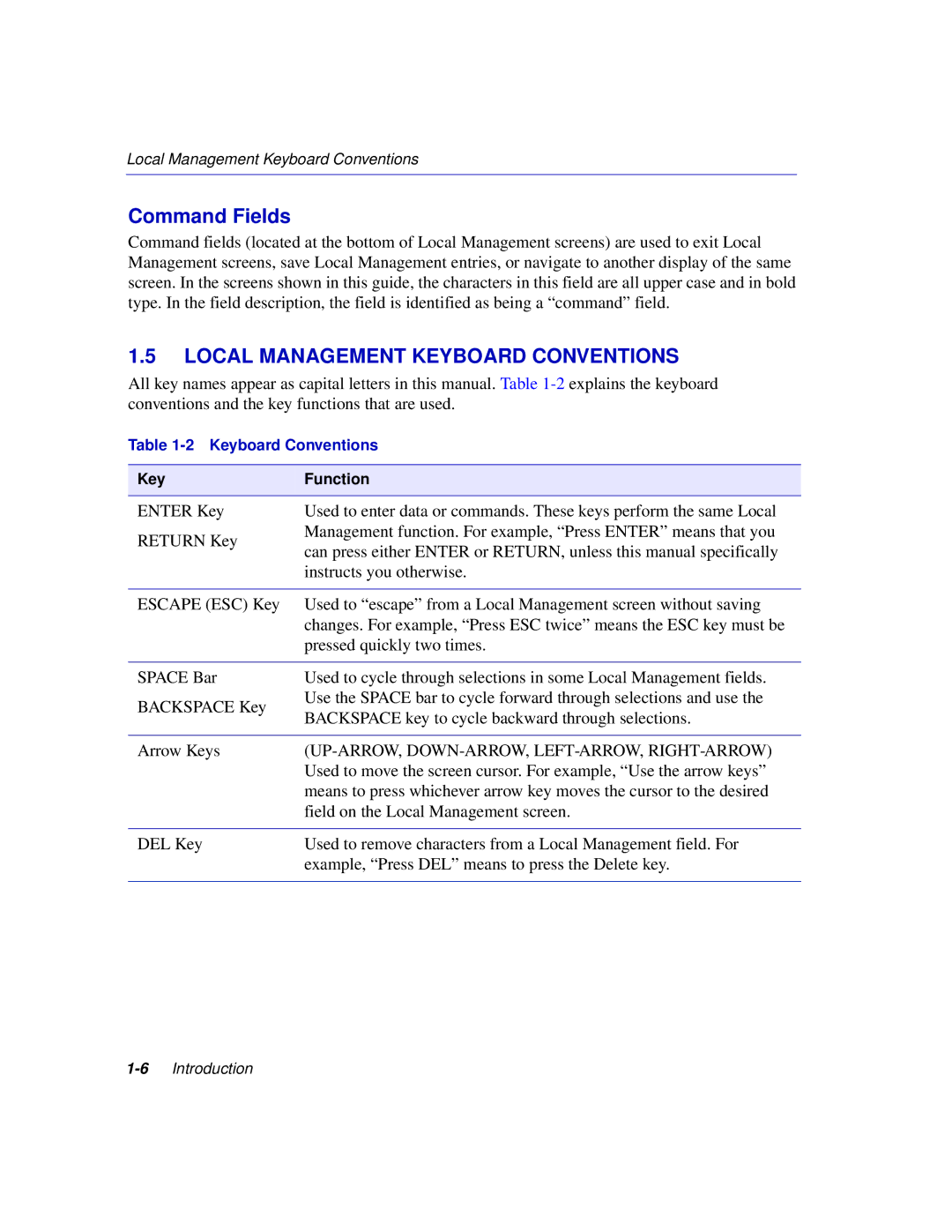 Enterasys Networks 2H252, 2E253, 2H253, 2H258 manual Command Fields, Local Management Keyboard Conventions 