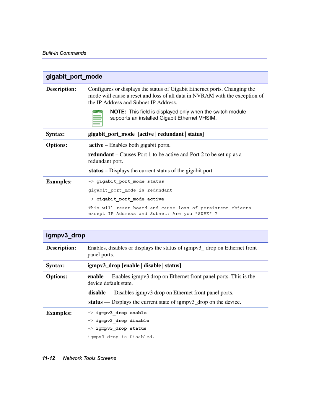 Enterasys Networks 2E253, 2H253, 2H252, 2H258 Gigabitportmode, Igmpv3drop, Syntax gigabitportmode active redundant status 