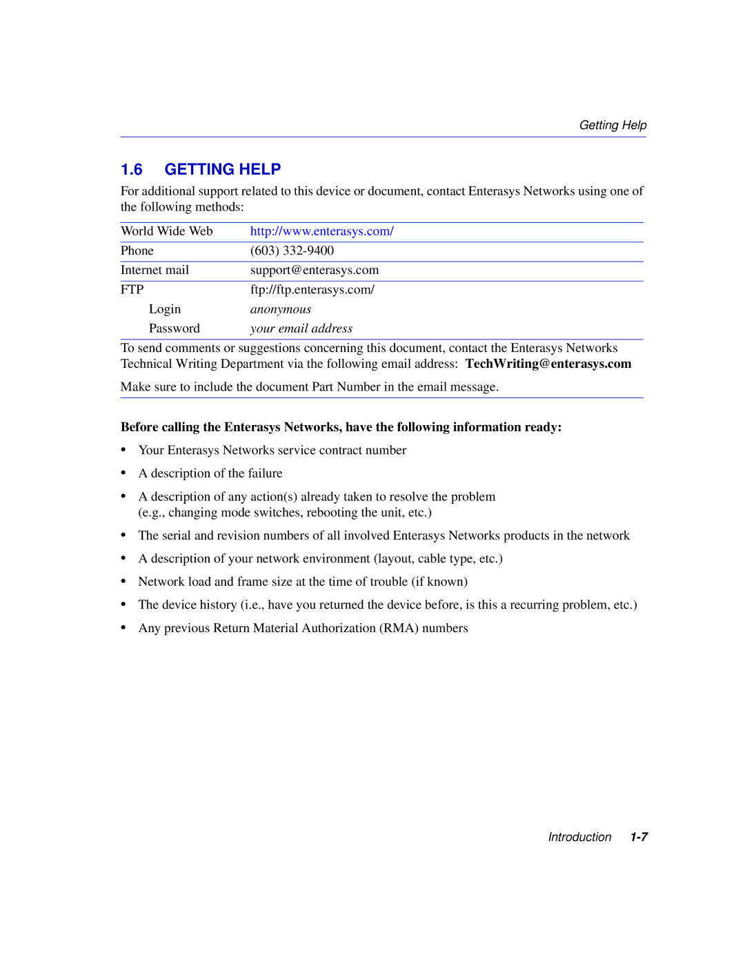 Enterasys Networks 2H258, 2E253, 2H253, 2H252 manual Getting Help, Your email address 