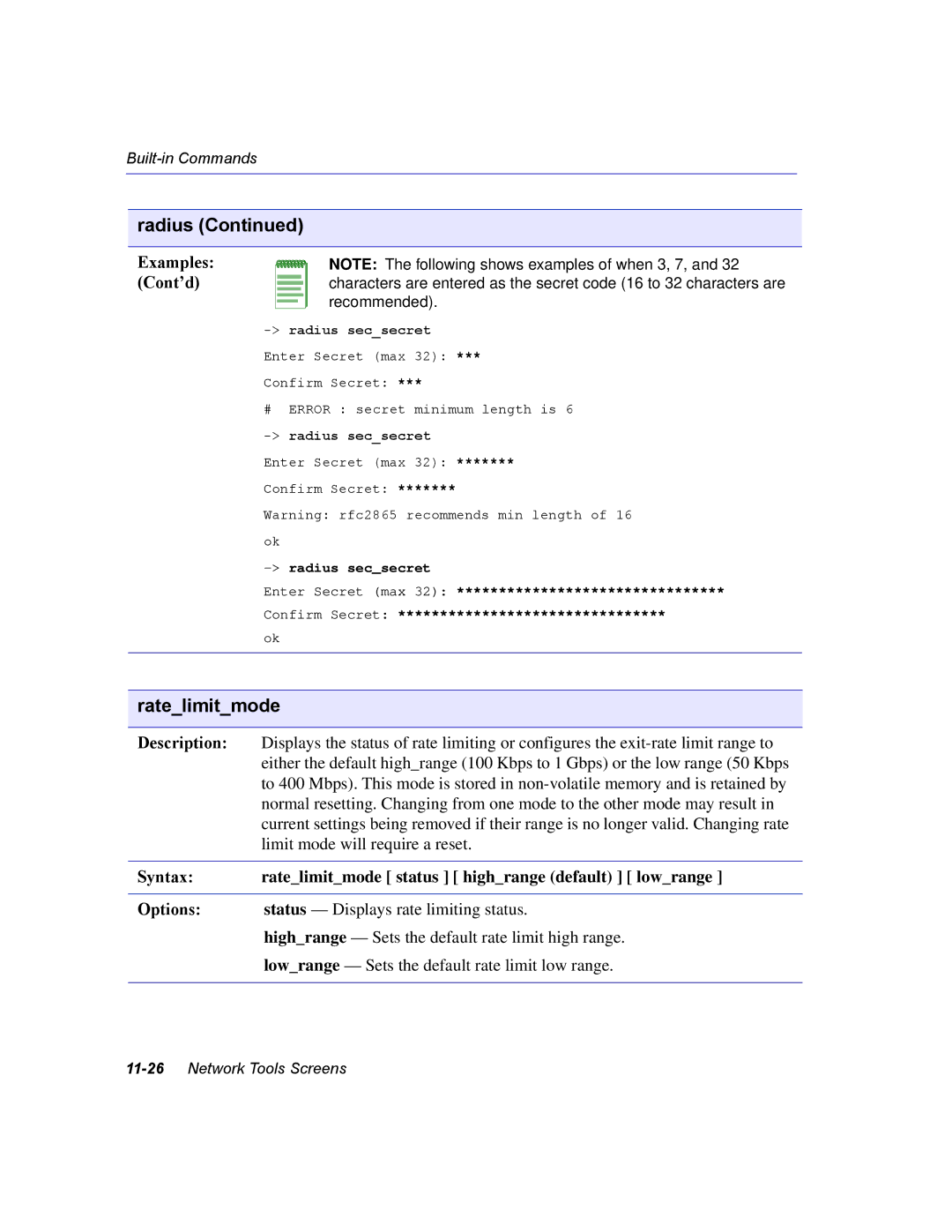 Enterasys Networks 2H252, 2E253 Ratelimitmode, Examples Cont’d, Syntax ratelimitmode status highrange default lowrange 