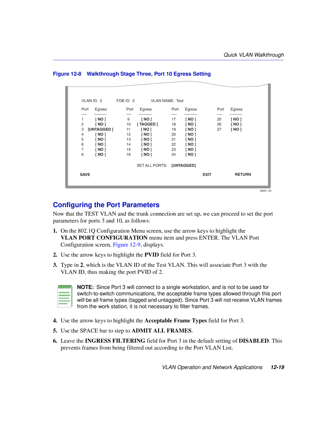 Enterasys Networks 2H258, 2E253, 2H253 Configuring the Port Parameters, Walkthrough Stage Three, Port 10 Egress Setting 