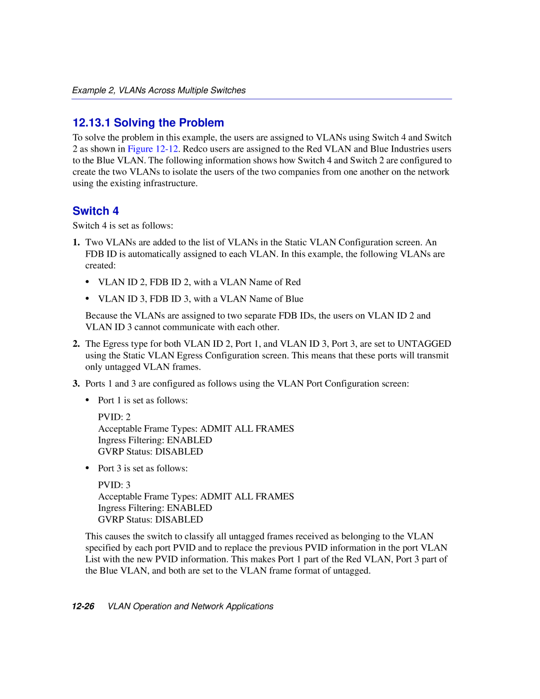 Enterasys Networks 2H252, 2E253, 2H253, 2H258 manual 12-26VLAN Operation and Network Applications 