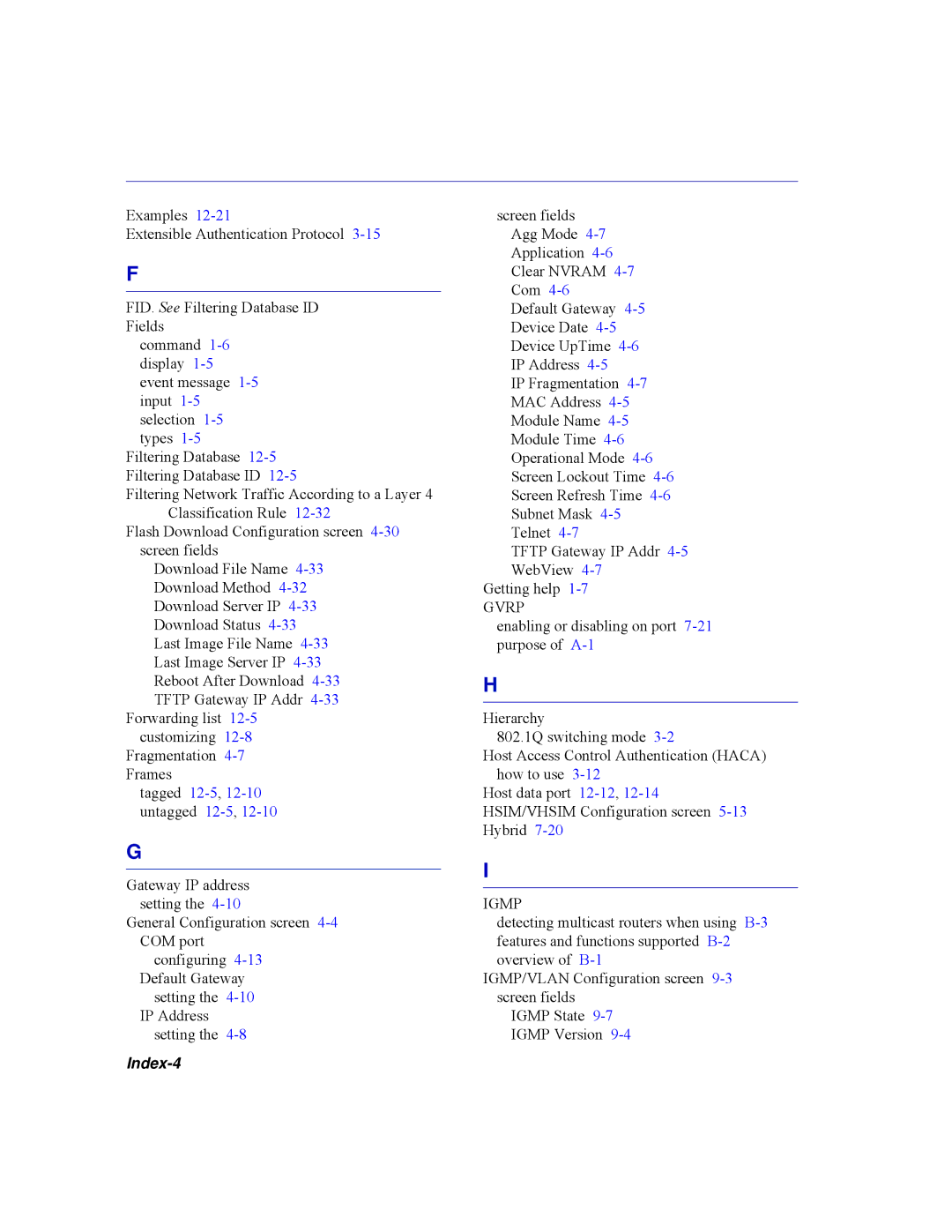 Enterasys Networks 2H252, 2E253, 2H253, 2H258 manual Index-4 