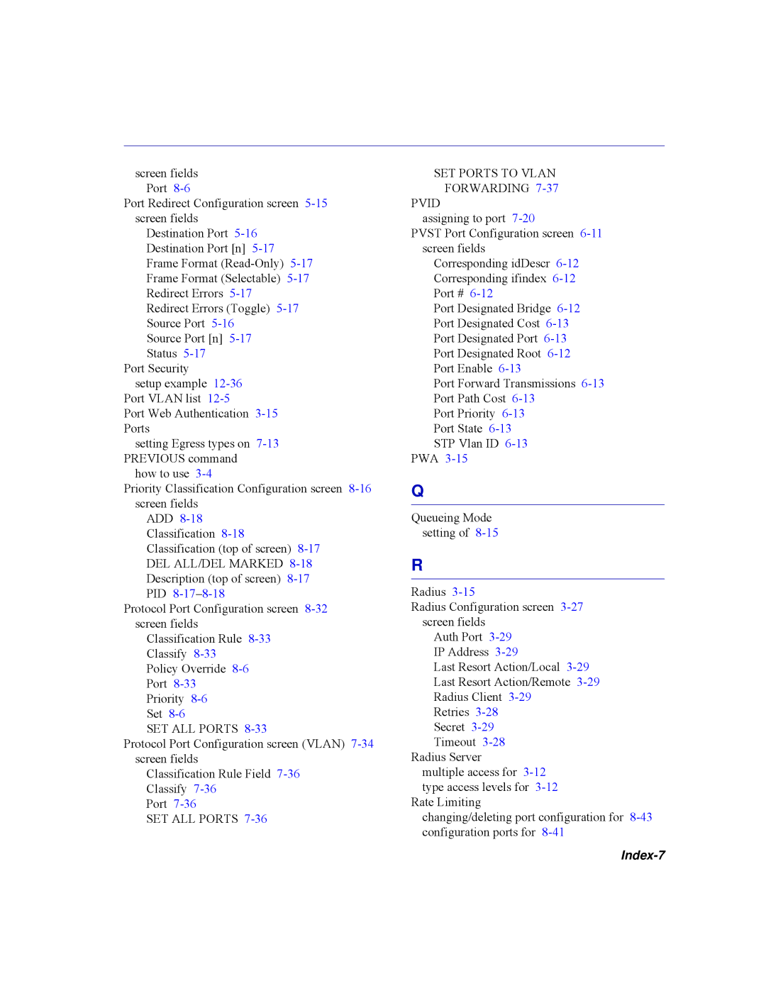 Enterasys Networks 2H253, 2E253, 2H252, 2H258 manual Index-7 