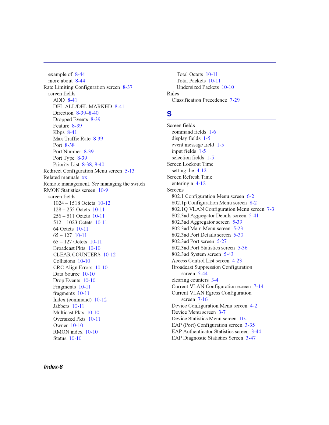 Enterasys Networks 2H252, 2E253, 2H253, 2H258 manual Index-8 