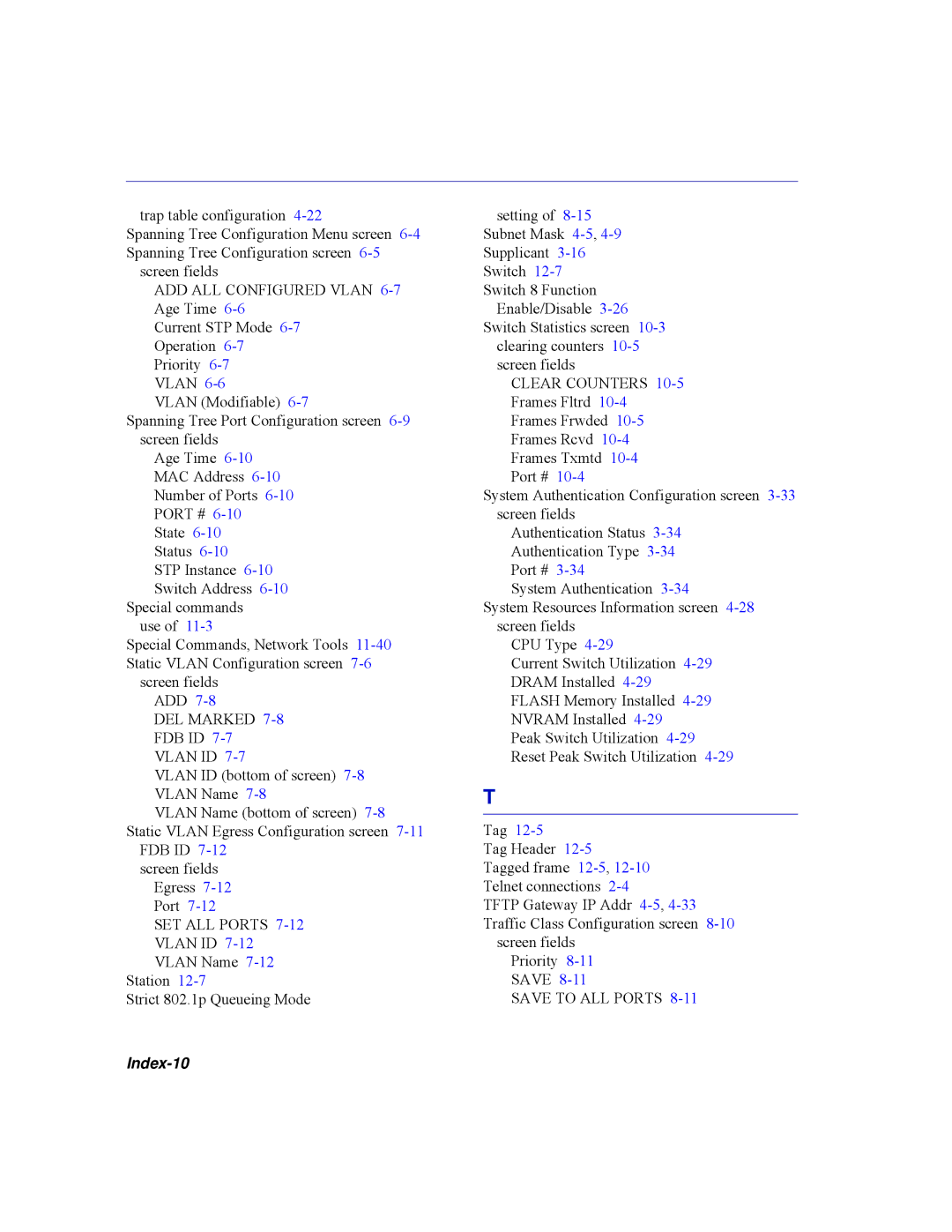 Enterasys Networks 2E253, 2H253, 2H252, 2H258 manual Index-10 