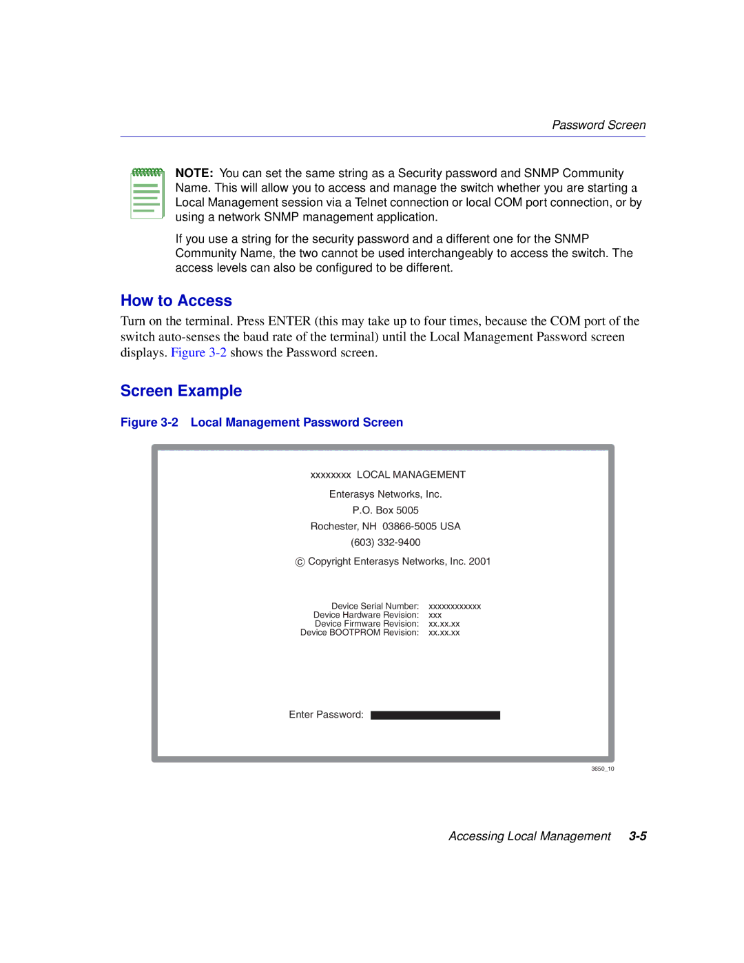 Enterasys Networks 2H258, 2E253, 2H253, 2H252 manual How to Access, Screen Example 