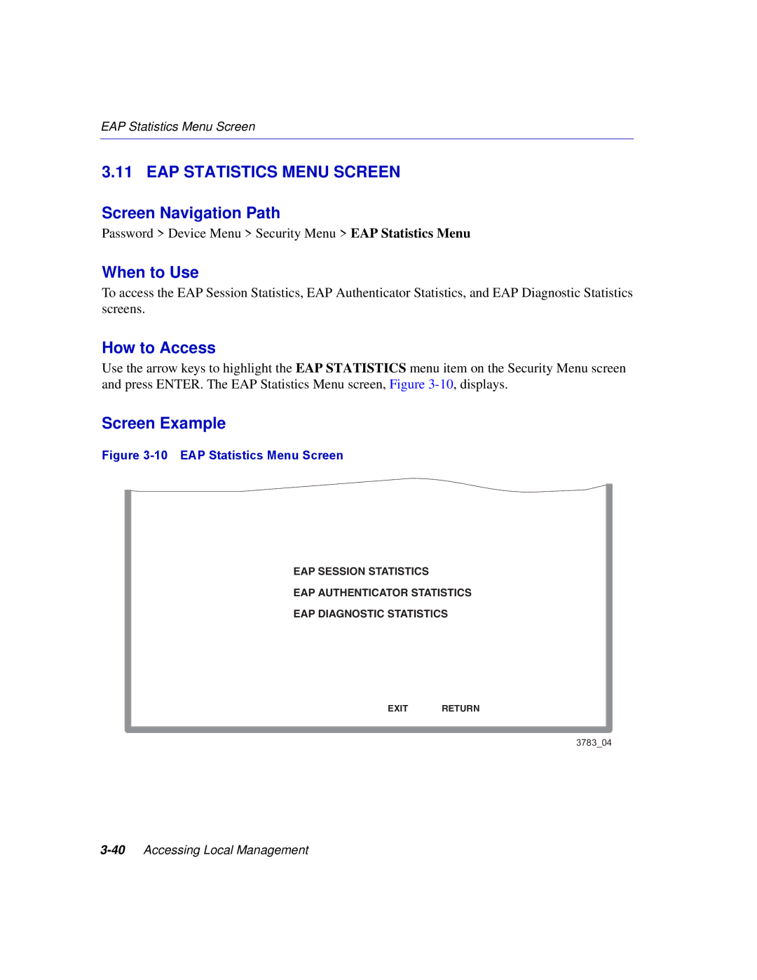 Enterasys Networks 2H252, 2E253, 2H253, 2H258 manual EAP Statistics Menu Screen 