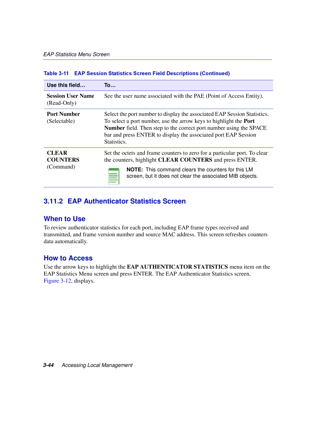 Enterasys Networks 2H252, 2E253, 2H253 manual EAP Authenticator Statistics Screen When to Use, Session User Name, Port Number 