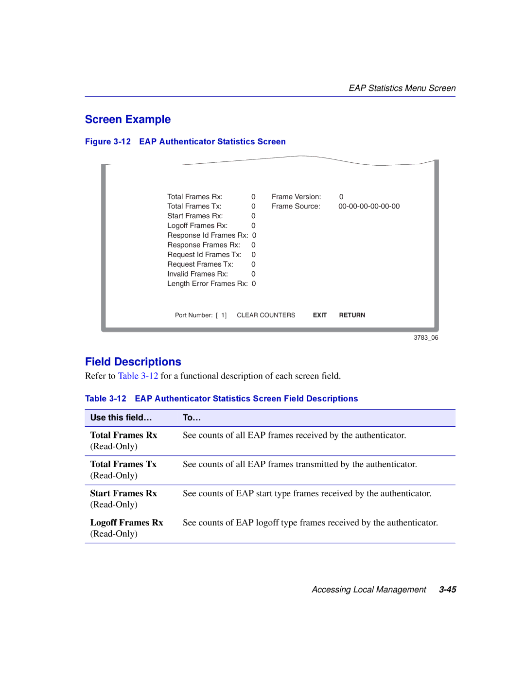 Enterasys Networks 2H258, 2E253, 2H253, 2H252 manual EAP Authenticator Statistics Screen 