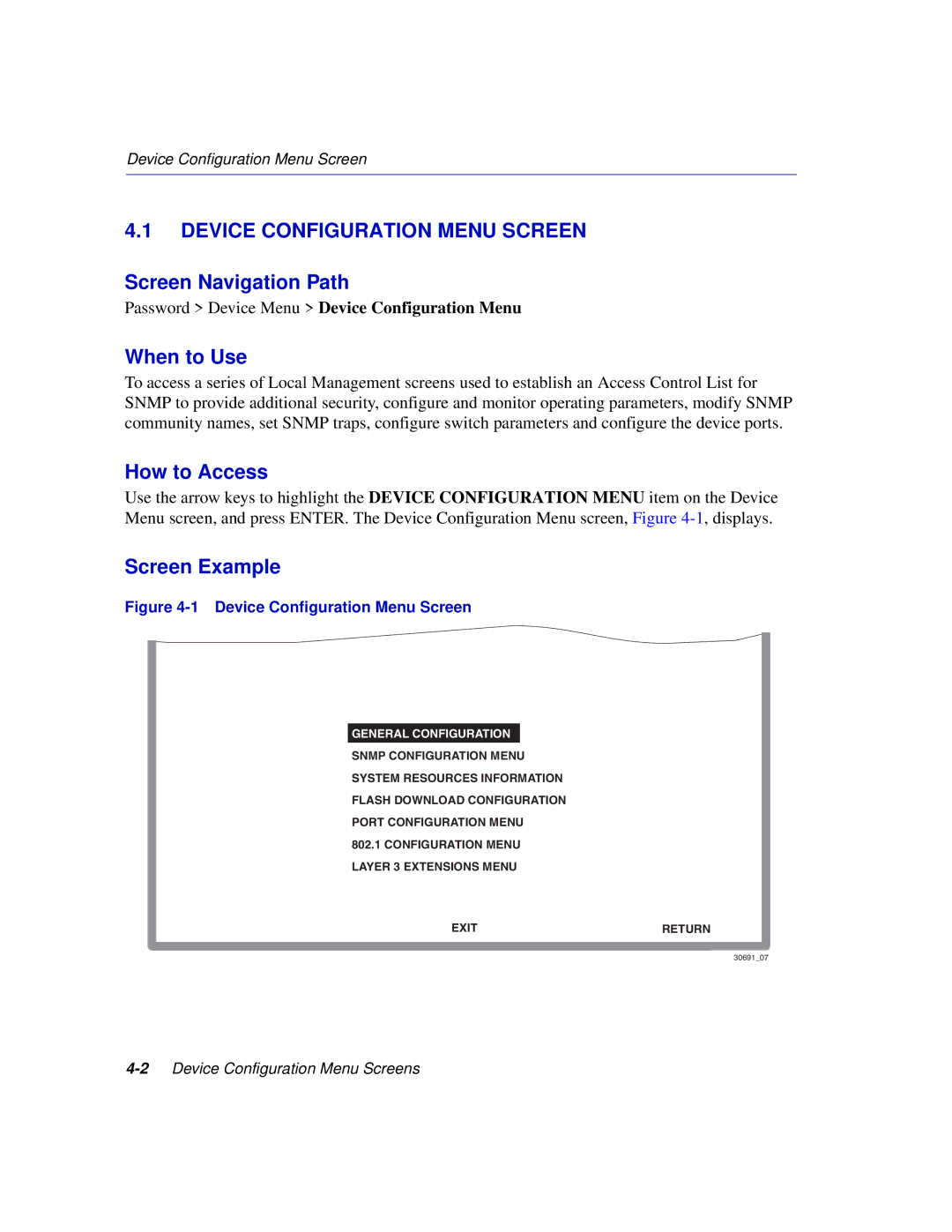 Enterasys Networks 2H252, 2E253, 2H253, 2H258 manual Device Configuration Menu Screen, General Configuration 