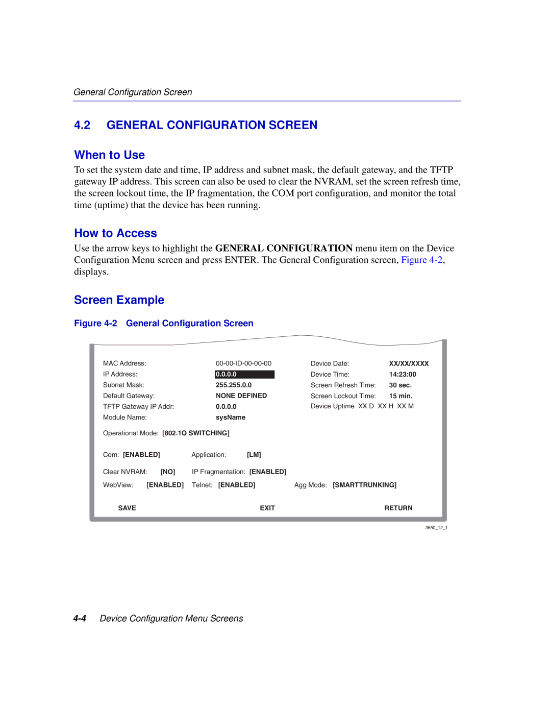 Enterasys Networks 2E253, 2H253, 2H252, 2H258 manual General Configuration Screen, 0.0 