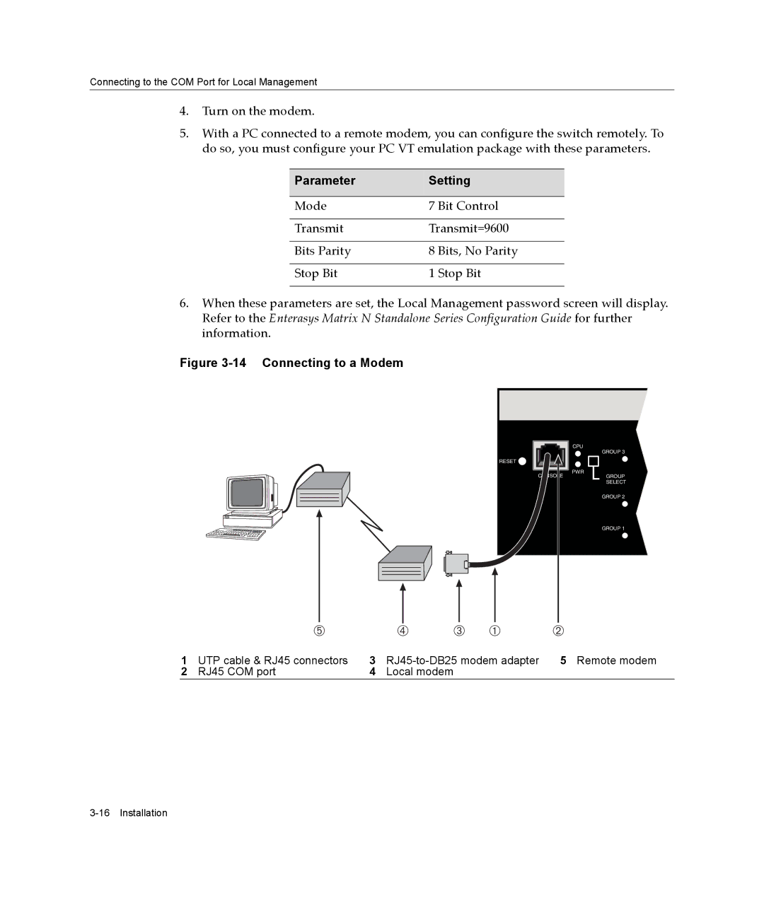 Enterasys Networks 2G4072-52 manual Connecting to a Modem 