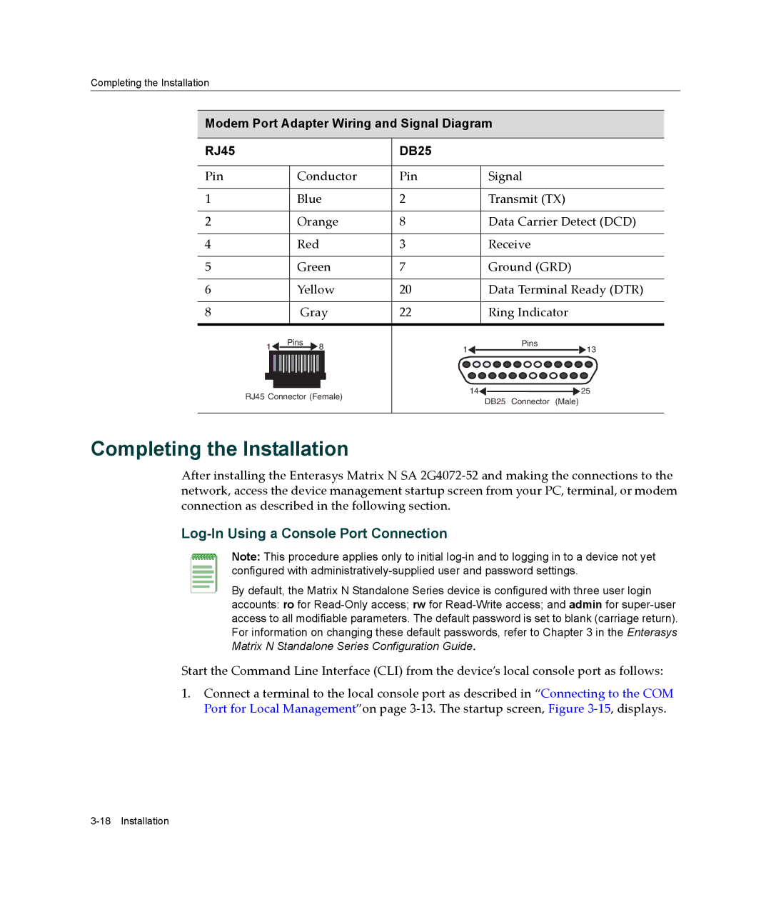 Enterasys Networks 2G4072-52 manual Completing the Installation, Log-In Using a Console Port Connection 