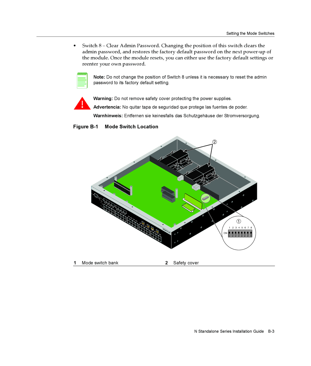 Enterasys Networks 2G4072-52 manual Figure B-1 Mode Switch Location 