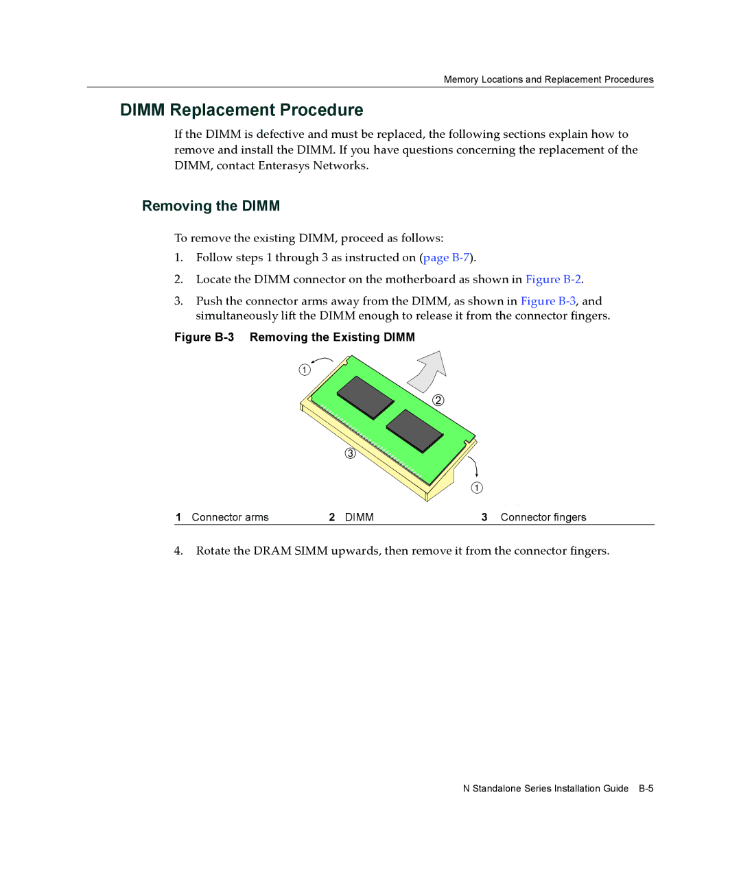 Enterasys Networks 2G4072-52 manual Dimm Replacement Procedure, Removing the Dimm 