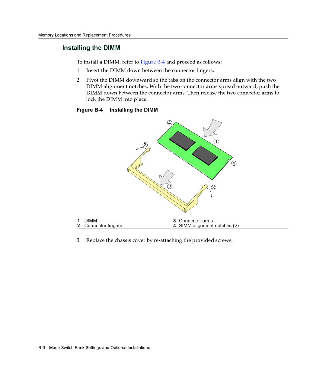 Enterasys Networks 2G4072-52 manual Figure B-4 Installing the Dimm 