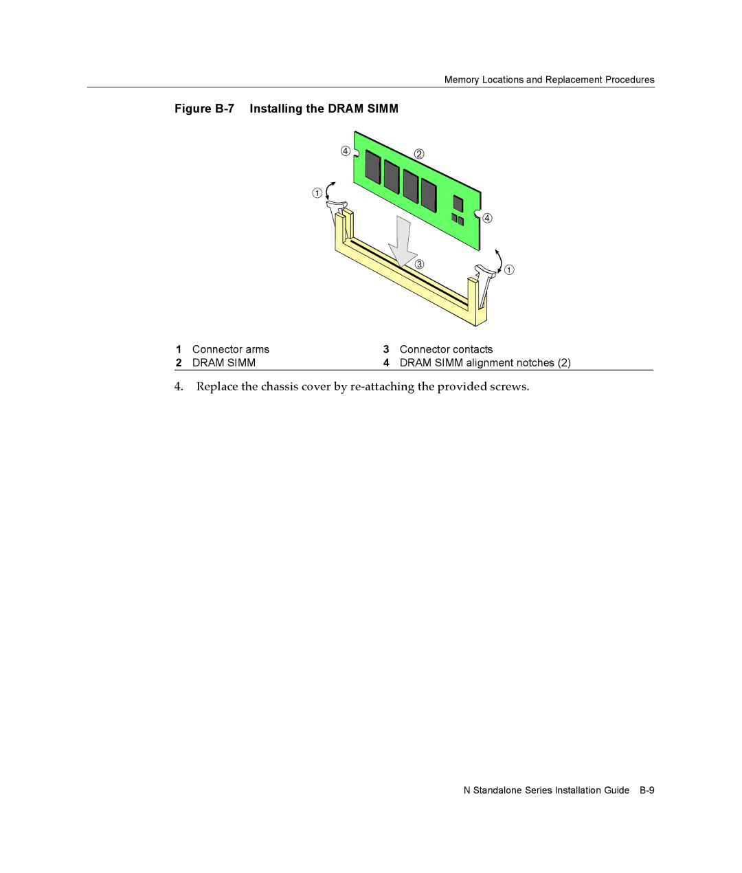 Enterasys Networks 2G4072-52 manual Figure B-7 Installing the Dram Simm 