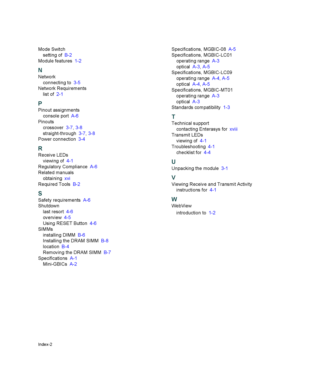 Enterasys Networks 2G4072-52 manual Pinout assignments console port A-6 