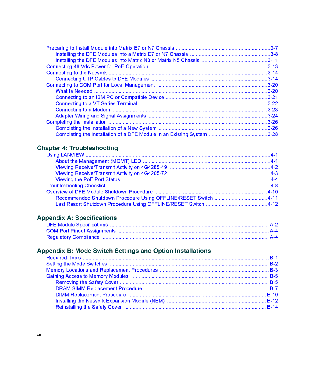 Enterasys Networks 4G4205-72, 4G4285-49 manual Troubleshooting, Appendix a Specifications 