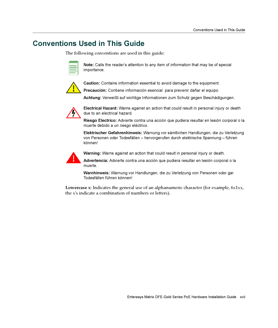 Enterasys Networks 4G4285-49, 4G4205-72 manual Conventions Used in This Guide, Following conventions are used in this guide 