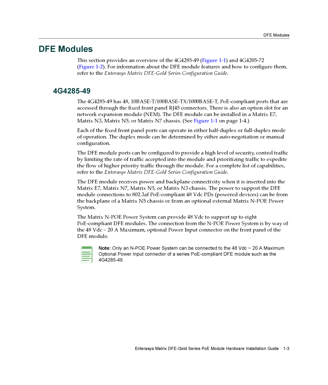 Enterasys Networks 4G4285-49, 4G4205-72 manual DFE Modules 