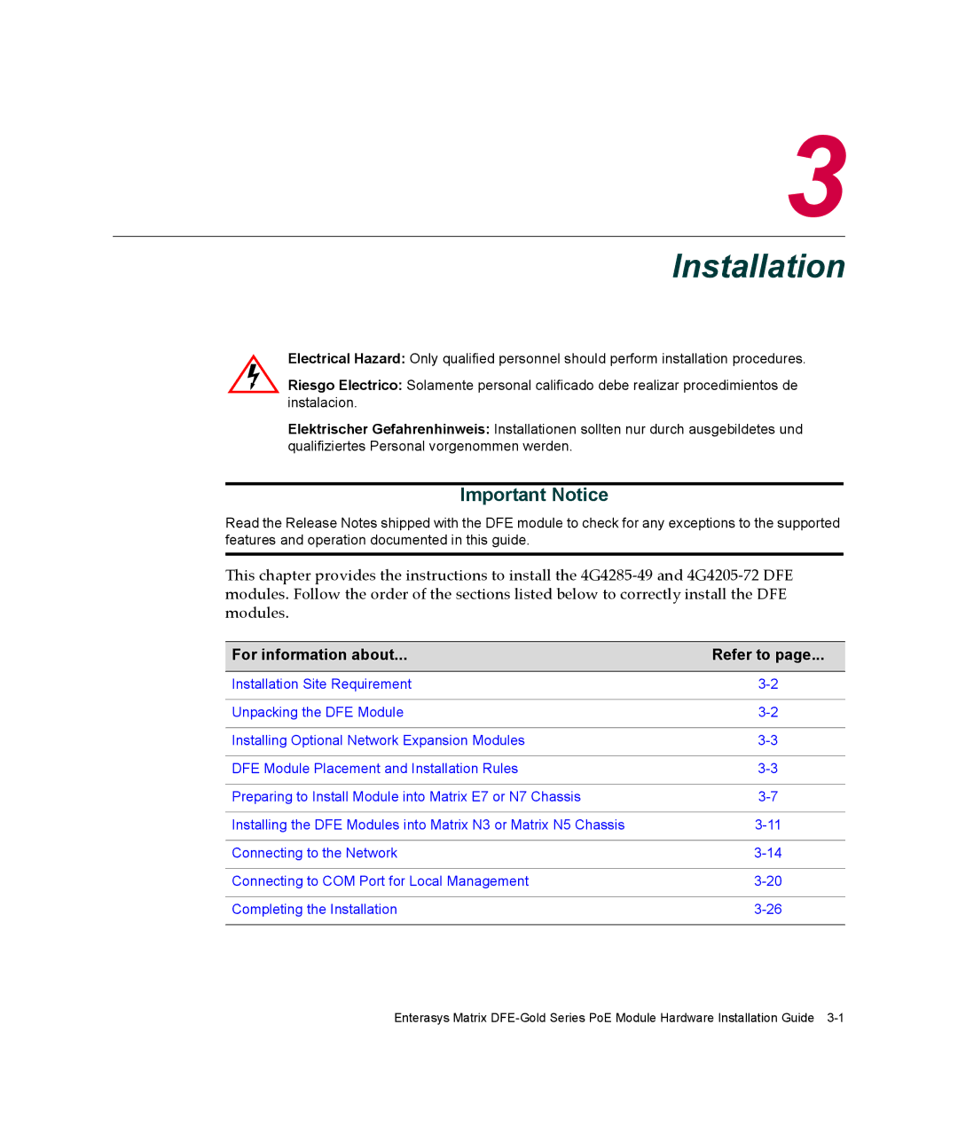 Enterasys Networks 4G4285-49, 4G4205-72 manual Installation, Important Notice 