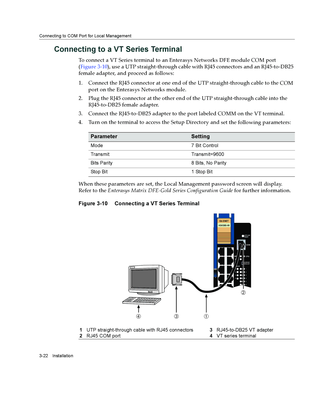 Enterasys Networks 4G4205-72, 4G4285-49 manual Connecting to a VT Series Terminal, Connecting a VT Series Terminal 