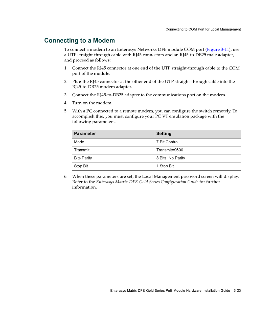 Enterasys Networks 4G4285-49, 4G4205-72 manual Connecting to a Modem 